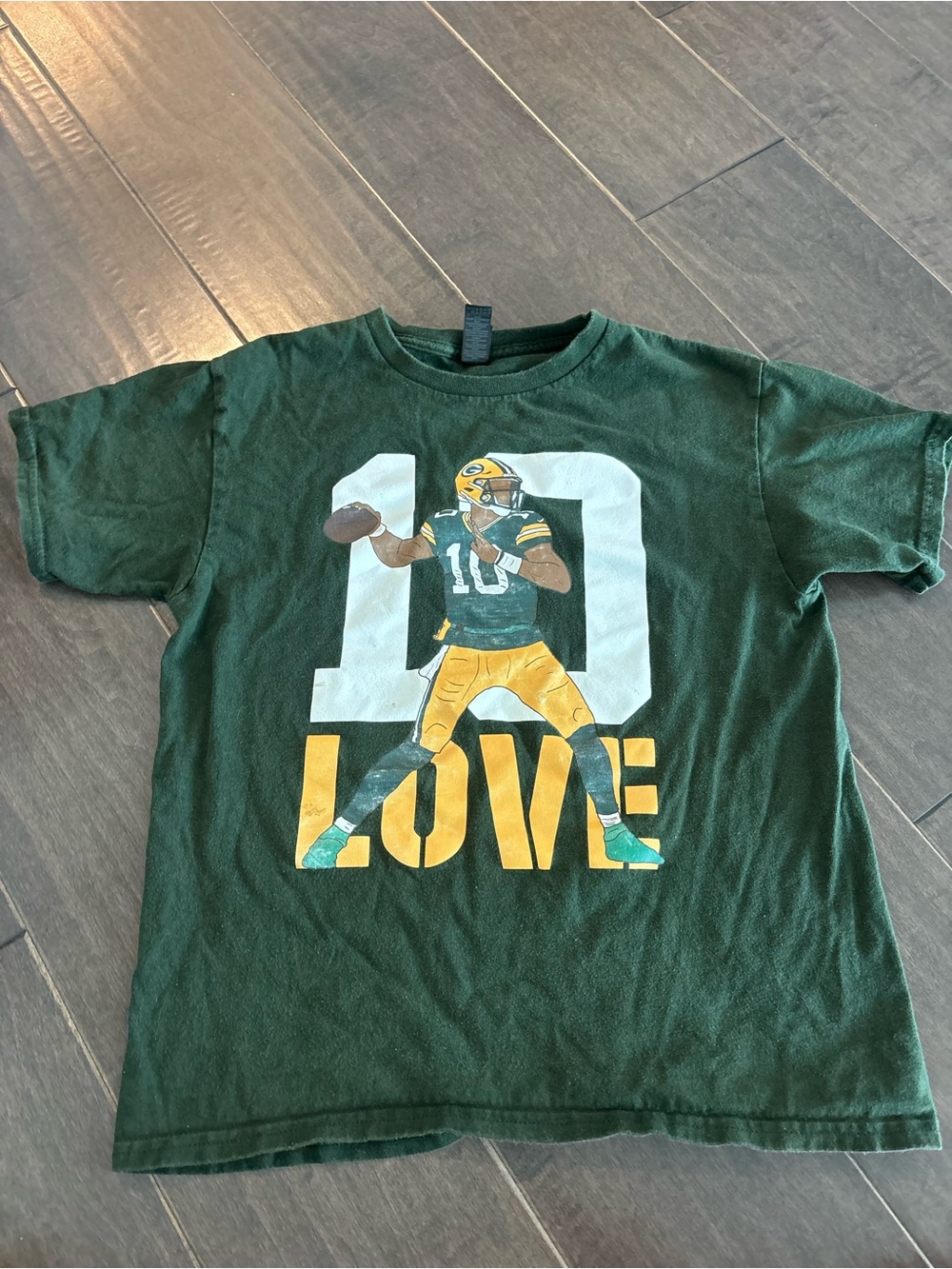 Packers Jordan Love Dark Green Heavy Cotton Crewneck Tee